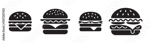 Simple burger silhouette icon. Fast food burger vector illustration eps 10