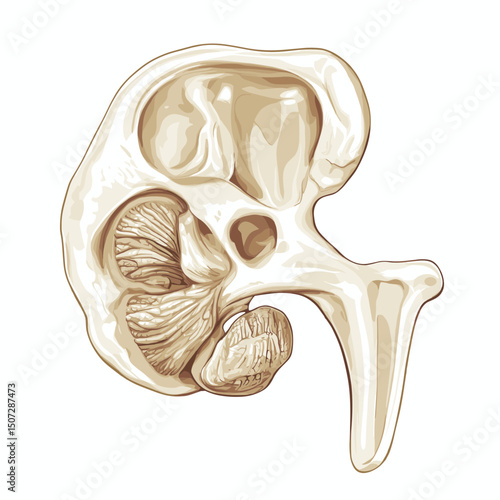 Detailed Kidney Cross Section Anatomy Vintage Medical Illustration in Beige