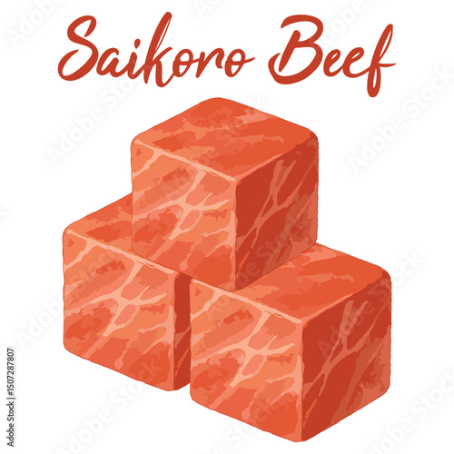 saikoro beef in watercolor illustration style, isolated vector on white background