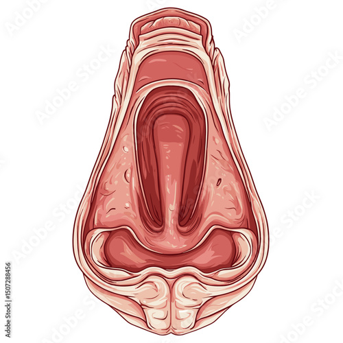 Detailed Nasal Cavity Anatomy Illustration of Human Nose Featuring Nasal Septum Turbinate and Bone Structure on a White Background