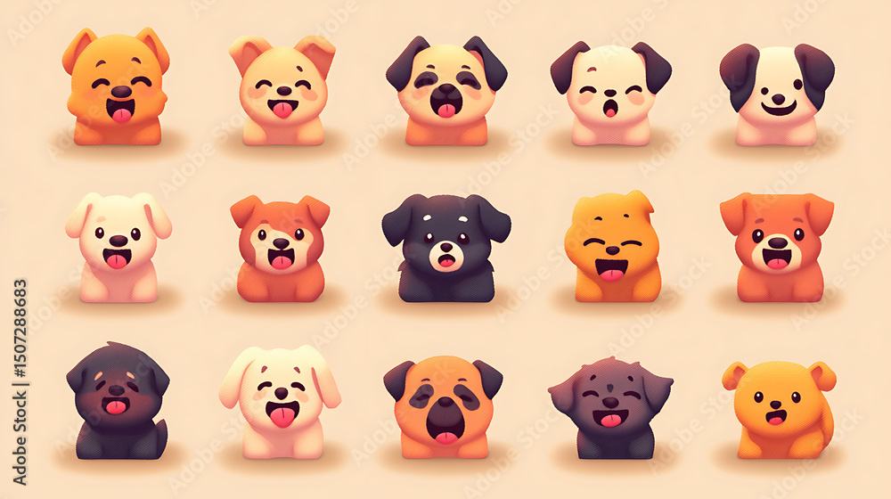 Obraz premium Popular breed emotion icon pack with soft pastel tones showing emotional range from anger to love 