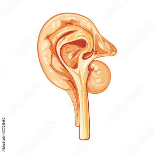 Detailed Orange Human Brain Anatomy Illustration Isolated on White Background Cross Section Diagram of Cerebral Anatomy