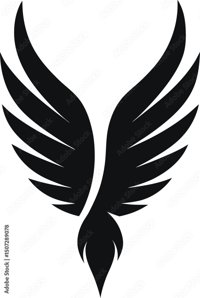 Obraz premium Tall feathered wings icon, minimalist black vector, spiritual and elegant.