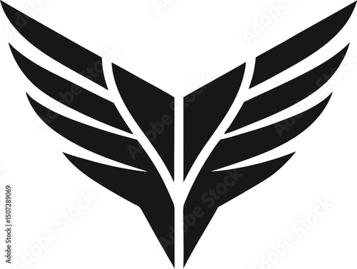 Symmetrical wing icon with stylized thick lines, central vertical gap, sleek and bold silhouette vector.