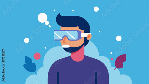 Mindfulness Prompt A busy professional wearing AR glasses receiving a gentle reminder to take a deep breath with visual cues of inhaling and exhaling alongside calming colors.