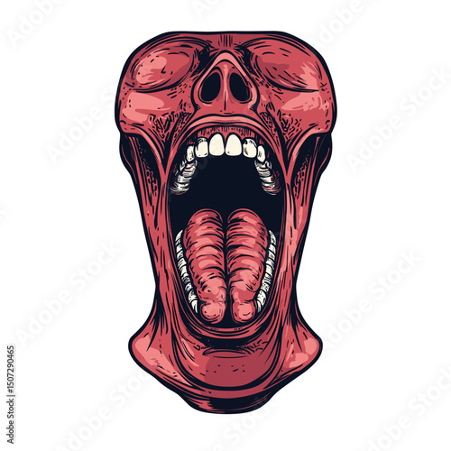 Graphic Illustration of a Distorted Red Face Screaming with Open Mouth Depicting Horror and Emotional Distress