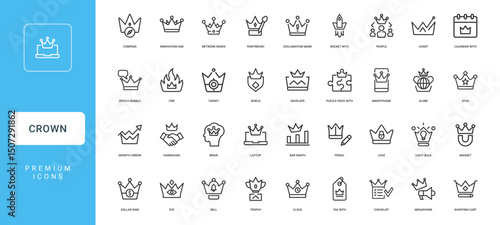collection premium icons incorporating crown symbol represent concepts functions