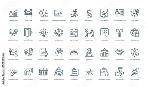 empowered workplace and autonomy management modern company leadership icon set