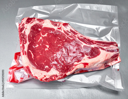 Beefsteak in a vacuum sealed bag. AI
