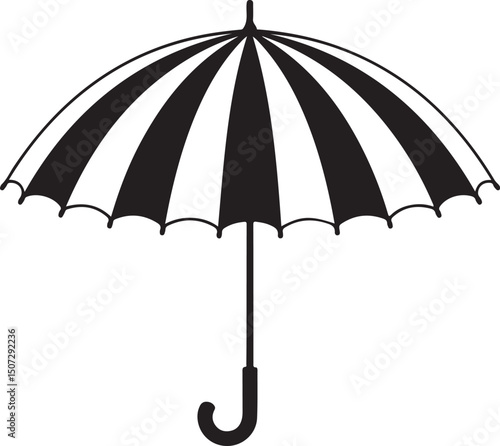 Umbrella in the Rain: A monochromatic artistic depiction of an umbrella shielding from a downpour, emphasizing protection and weather-related elements.