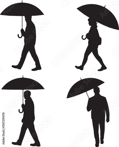 Umbrella in the Rain: A monochromatic artistic depiction of an umbrella shielding from a downpour, emphasizing protection and weather-related elements.