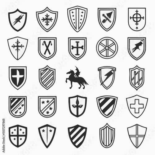 Shield Icon Set – Protective, Security & Defense Symbols,  Security & Protection Symbols,  Safety Vector Pack, Powerful Symbols for Trustworthy Designs, Cybersecurity & Protection