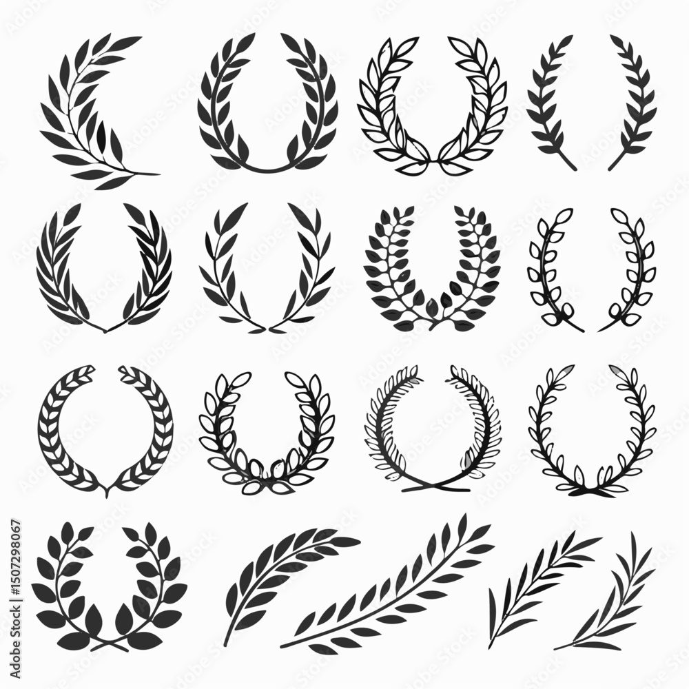 Elegant Laurel Wreath Icons Set – Classic Victory & Award Symbols for Premium Designs, Timeless Symbols of Victory & Prestige, Classic Award Symbols for Graphic Projects Elegant Laurel Wreath Icons Set – Classic Victory & Award Symbols for Premium Designs, Timeless Symbols of Victory & Prestige, Classic Award Symbols for Graphic Projects