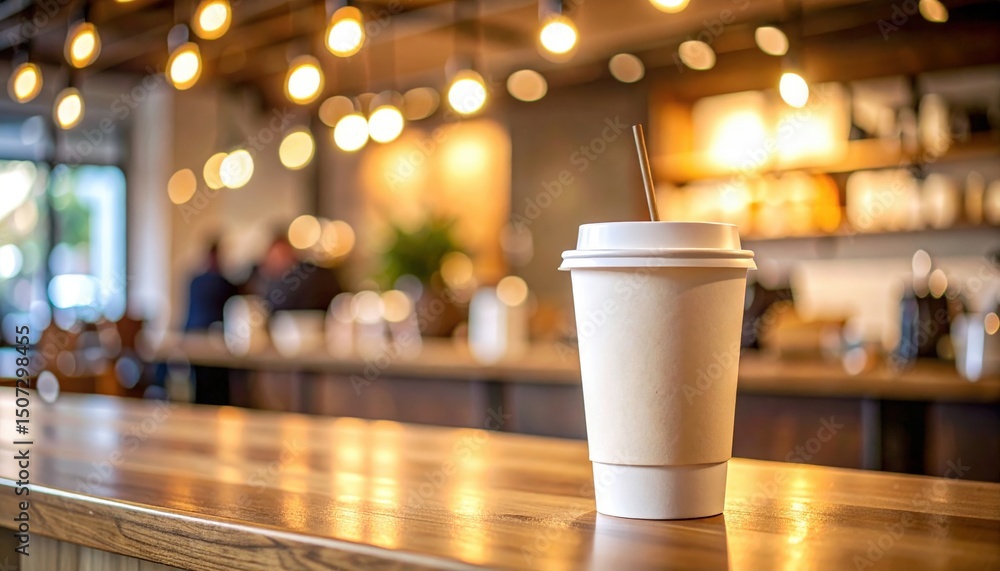 Coffee Delight in Cafe: A delightful coffee cup sits atop a wooden bar in a warm cafe. The image emanates a sense of tranquility and warmth. Coffee Delight in Cafe: A delightful coffee cup sits atop a wooden bar in a warm cafe. The image emanates a sense of tranquility and warmth.