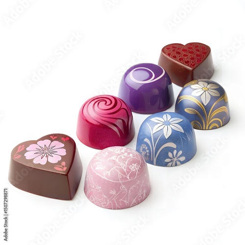 Assorted Gourmet Chocolate Bonbons with Floral and Abstract Designs