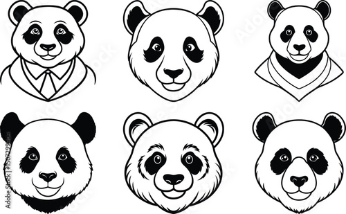 panda head line art silhouette vector illustration, Line art of a panda head vector illustration.