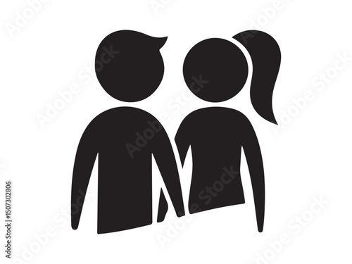Simple graphic of a boy and girl holding hands.