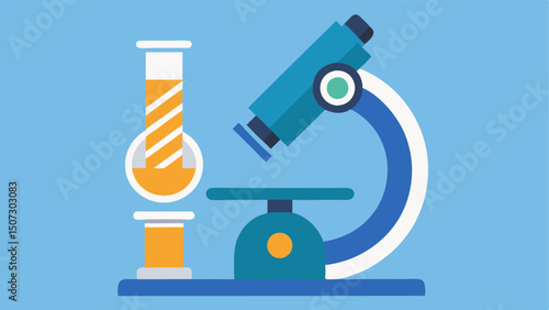 Microscope and DNA An illustration of a microscope focused on a DNA strand. The microscope lens is enlarged to show detailed nucleotides emphasizing the analysis aspect.