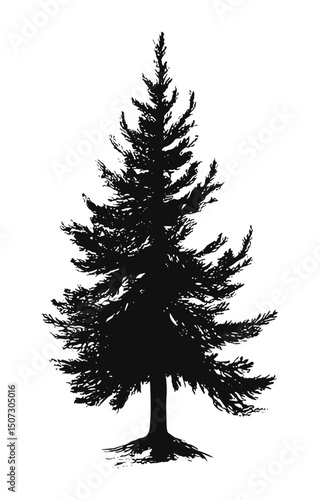 Arctic Theme Fir Tree, minimalist woodland design, isolated black tree, organic hand-drawn forest, evergreen nature vector illustration, winter landscape, outdoor scenery. christmas tree