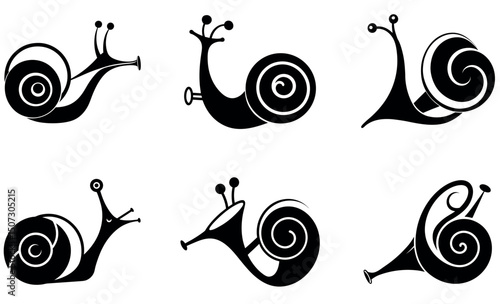 Cute Black and White Snail Silhouettes Set