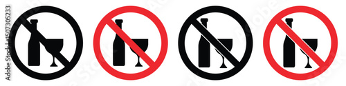 No Alcohol and Cigarettes Vector Icons – Prohibited Symbol Set for Warning Signs.