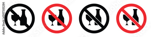 No Alcohol and Cigarettes Vector Icons – Prohibited Symbol Set for Warning Signs.