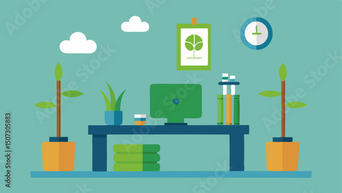 EcoConscious Office Space A workspace featuring a bamboo desk plant decorations and recycled stationery emphasizing the importance of sustainability even in the office.