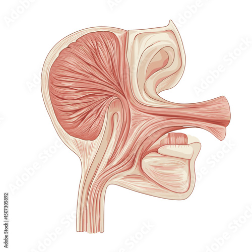 Detailed Anatomical Nasal Cavity Illustration Showing Human Nose Structure and Internal Airway in Neutral Background