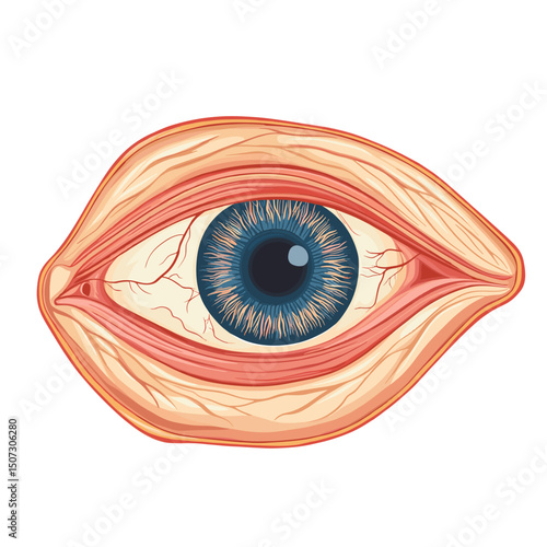 Detailed Blue Eye Illustration with Anatomy and Eyelid Isolated on White Background for Medical Visuals