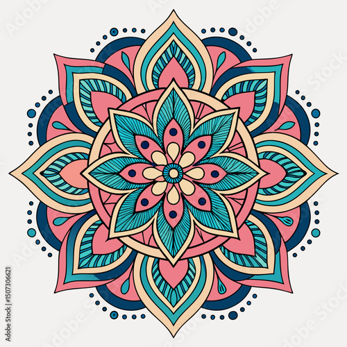 Colorful decorative mandala design with floral and geometric patterns