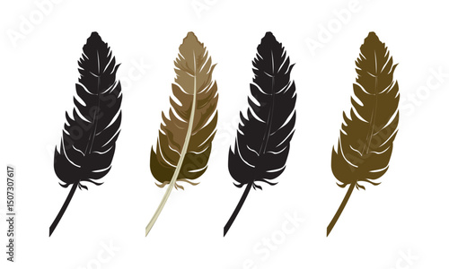 Bird feather icons set. Simple black symbols with different feathers from bird wings. Flat line style vector for apps website isolated on transparent background