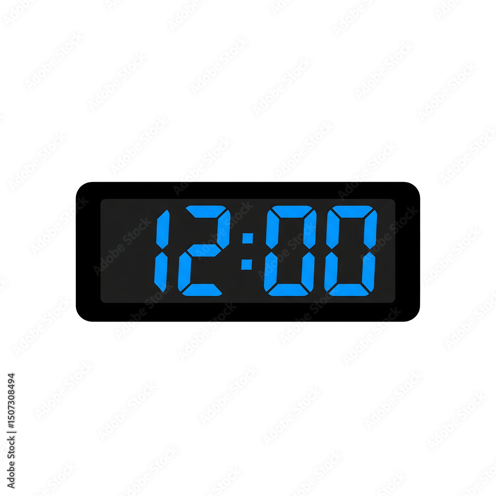 Flat vector clipart of a digital clock showing 1200, electronic look, on solid white background Flat vector clipart of a digital clock showing 1200, electronic look, on solid white background