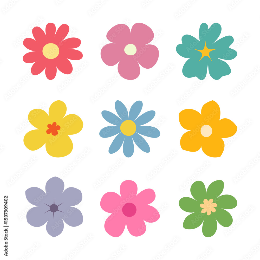 Obraz premium Colorful abstract flower icon set vector. 