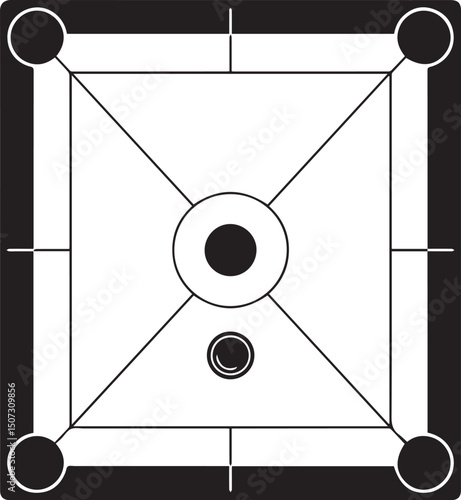 Carrom Play Area Silhouette Vector | Geometric Black Vector Art for Strategy Game Illustration