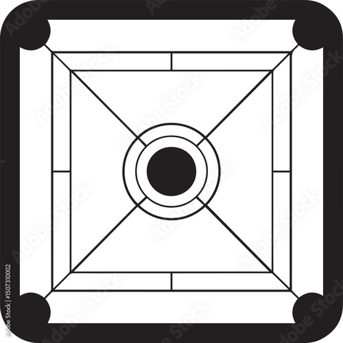 Carrom Play Area Silhouette Vector | Geometric Black Vector Art for Strategy Game Illustration