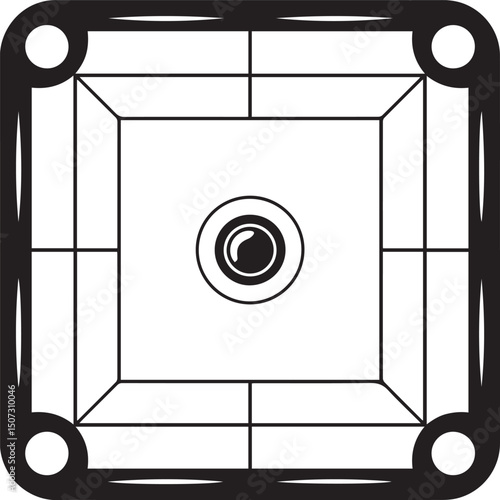 Carrom Play Area Silhouette Vector | Geometric Black Vector Art for Strategy Game Illustration