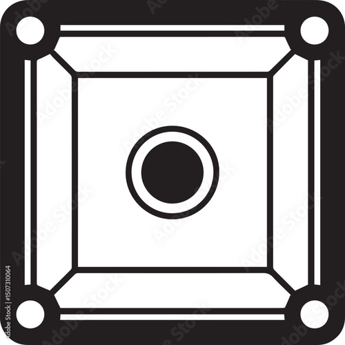 Carrom Play Area Silhouette Vector | Geometric Black Vector Art for Strategy Game Illustration