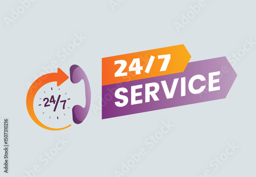 Customer service design 24/7.Twenty four hour clock icon.Around the clock sign concept