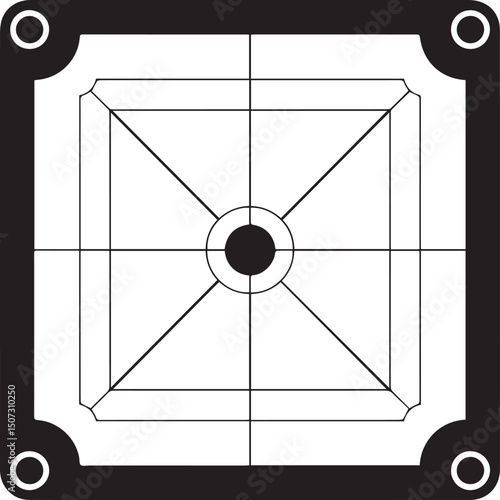 Carrom Play Area Silhouette Vector | Geometric Black Vector Art for Strategy Game Illustration