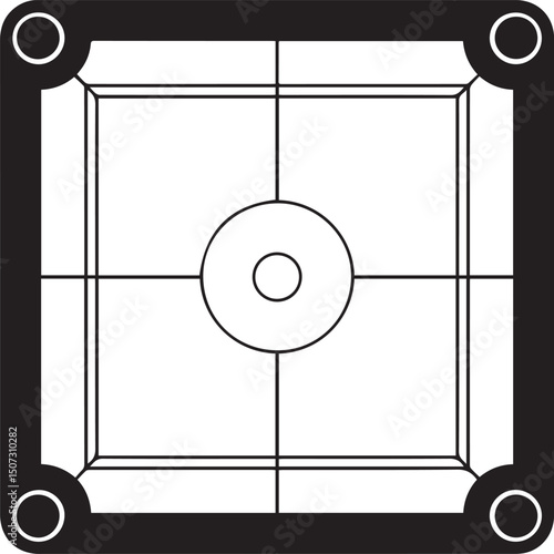Carrom Play Area Silhouette Vector | Geometric Black Vector Art for Strategy Game Illustration