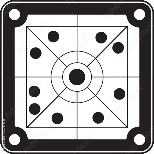 Carrom Play Area Silhouette Vector | Geometric Black Vector Art for Strategy Game Illustration