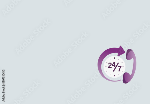 Customer service design 24/7.Twenty four hour clock icon.Around the clock sign concept
