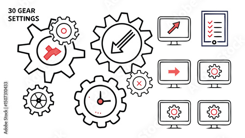 Outlined Gear and Settings Icon Set – Configuration, System, and Software Symbols