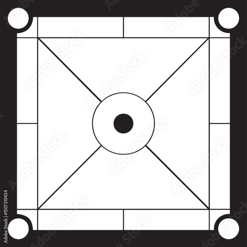 Carrom Play Area Silhouette Vector | Geometric Black Vector Art for Strategy Game Illustration