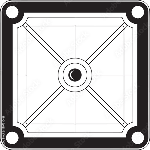 Carrom Play Area Silhouette Vector | Geometric Black Vector Art for Strategy Game Illustration