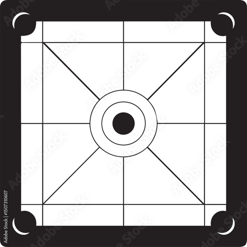 Carrom Play Area Silhouette Vector | Geometric Black Vector Art for Strategy Game Illustration