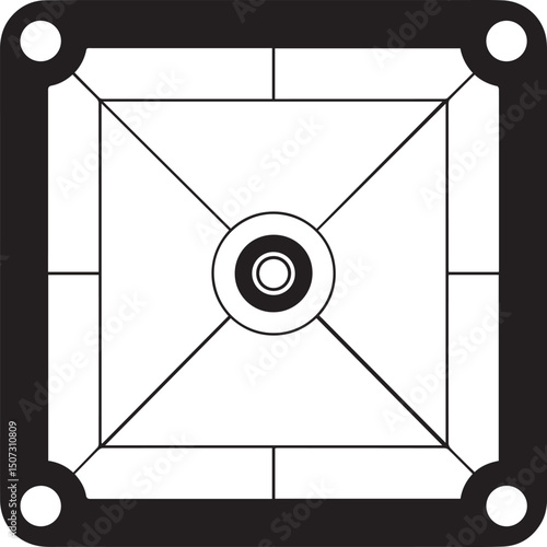 Carrom Play Area Silhouette Vector | Geometric Black Vector Art for Strategy Game Illustration