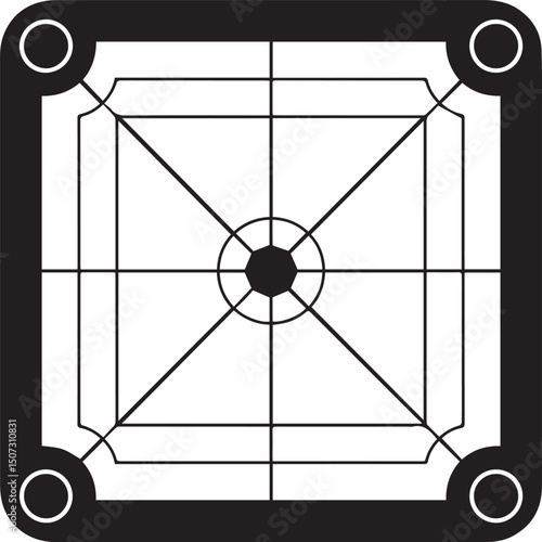 Carrom Play Area Silhouette Vector | Geometric Black Vector Art for Strategy Game Illustration