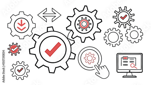 Outlined Gear and Settings Icon Set – Configuration, System, and Software Symbols