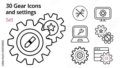 Outlined Gear and Settings Icon Set – Configuration, System, and Software Symbols